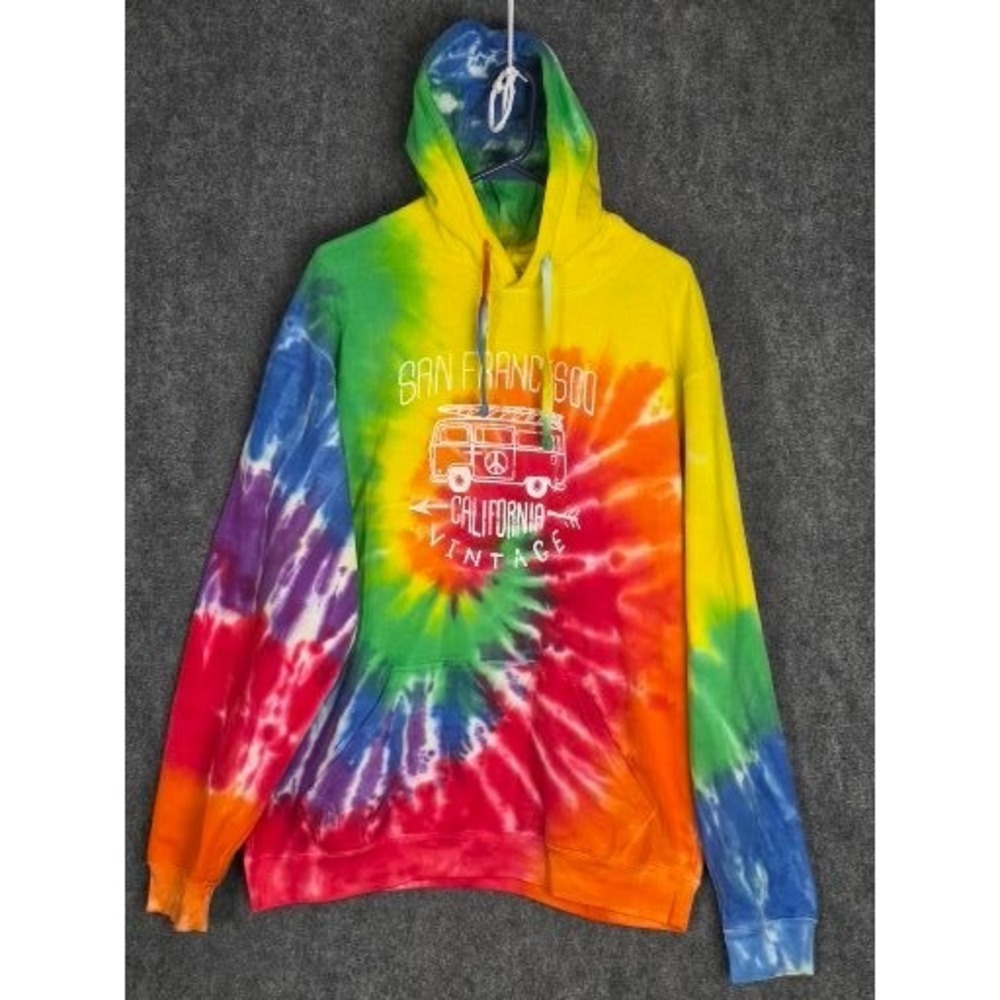 Ocean Beach Tie Dye San Francisco California Vintage Van Life Hoodie Sz L Casual